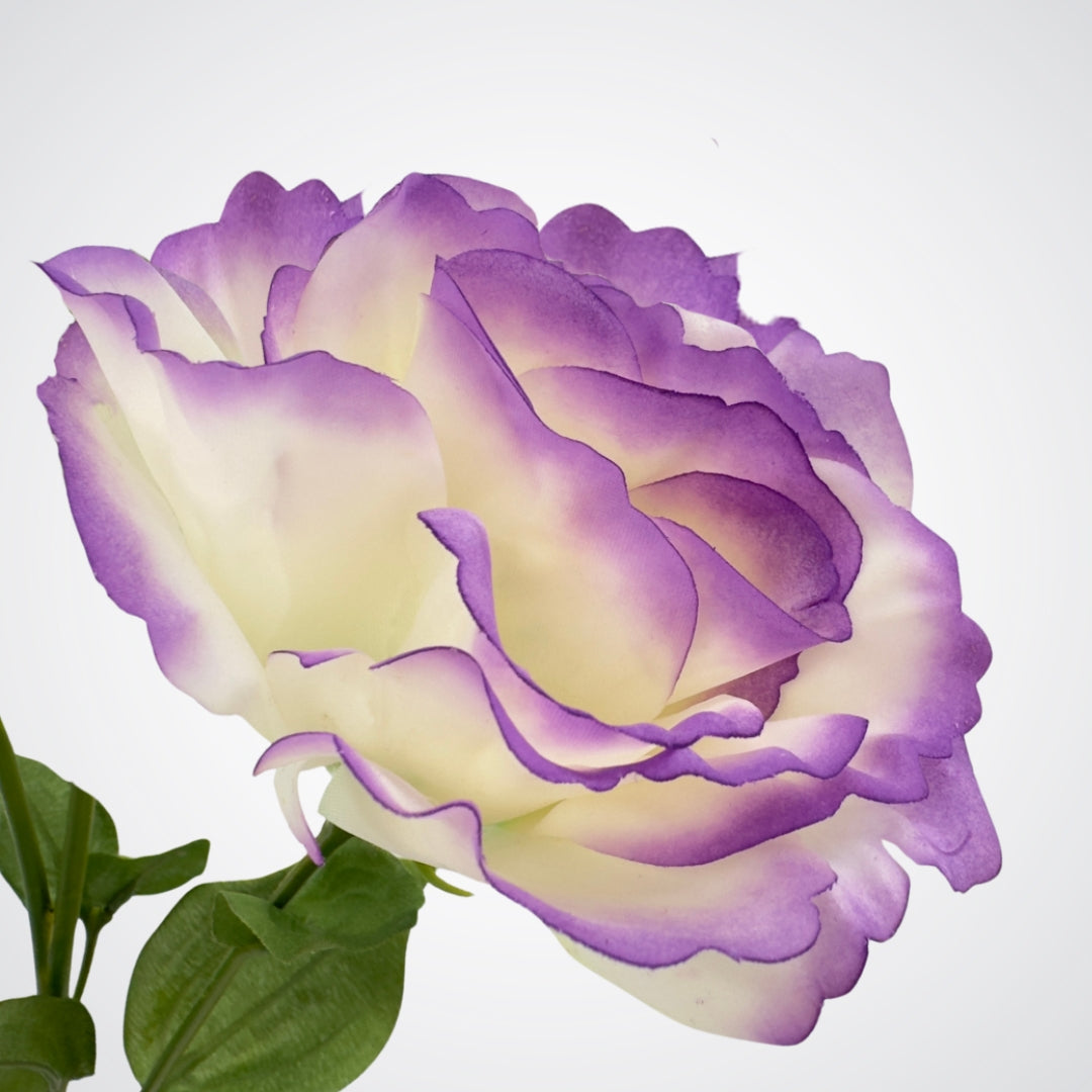 White artificial flower with purple edges on a white background from My Faux Florist Canada
