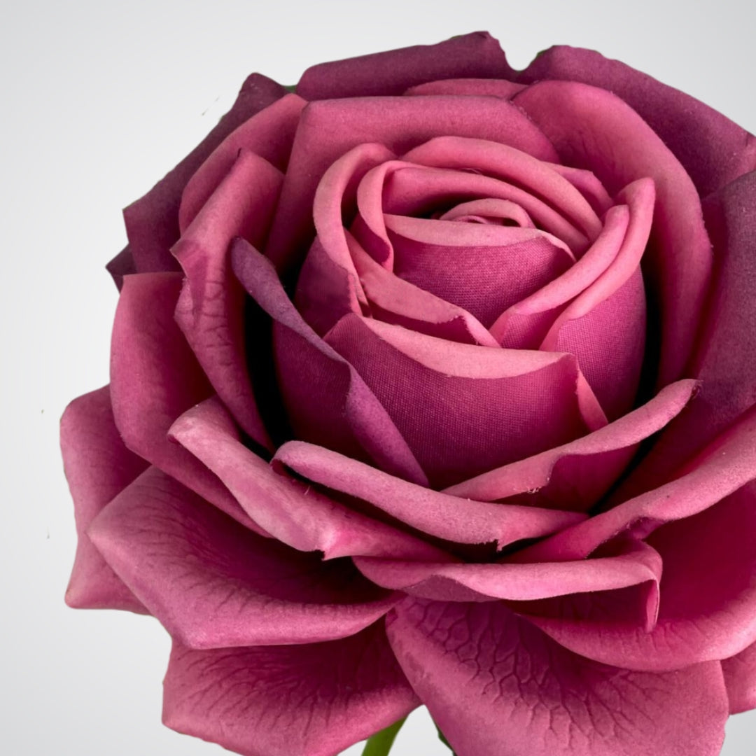close up of Real Touch petals on burgundy realistic artificial rose spray by My Faux Florist Canada