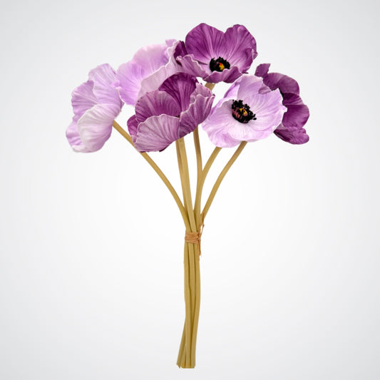 Bouquet of purple faux poppies on a white background from My Faux Florist Canada