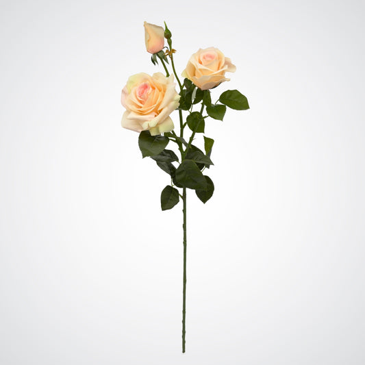 Single apricot faux rose spray with three blooms, by Faux Florist Canada