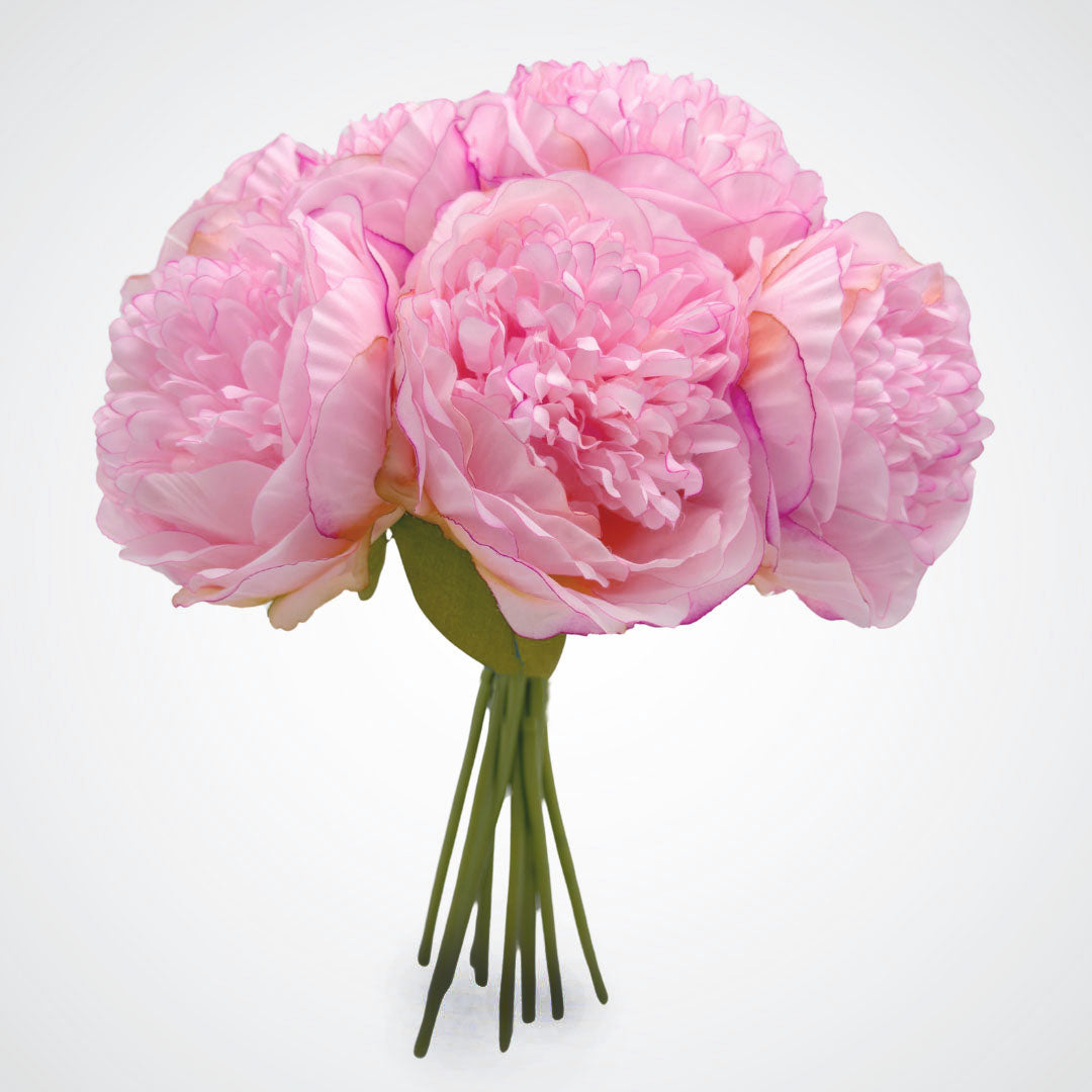 Bouquet of pink faux peonies in front of a white background, by My Faux Florist artificial flowers Canada.