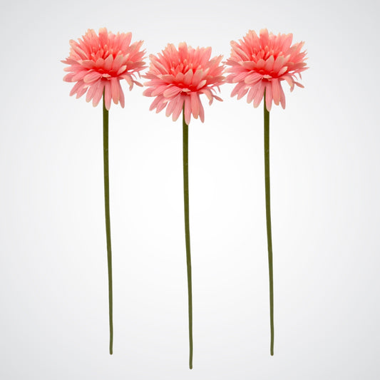Set of 3 coral artificial gerbera daisies on a white background from My Faux Florist Canada