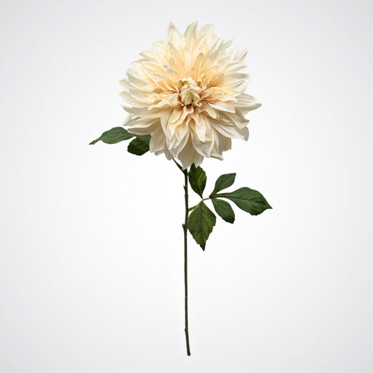 Full view of an artificial dahlias in a creamy white colour, on a white background, from My Faux Florist artificial flowers Canada.
