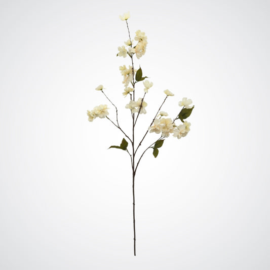 Full length photo of a branch of a white artificial cherry blossom, by My Faux Florist artificial flowers Canada.