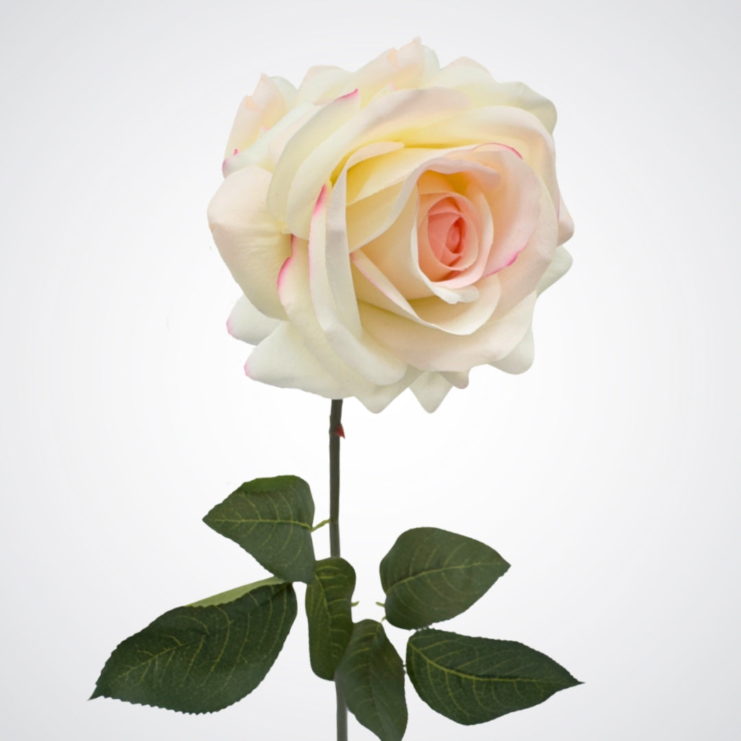 side view of faux tea rose in blush and ivory tones, by Faux Florist Canada