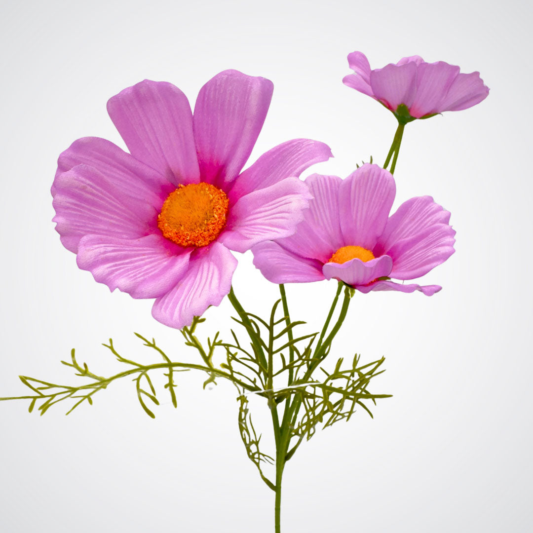 bright pink artificial cosmos flowers, on a white background, from My Faux Florist Canada.