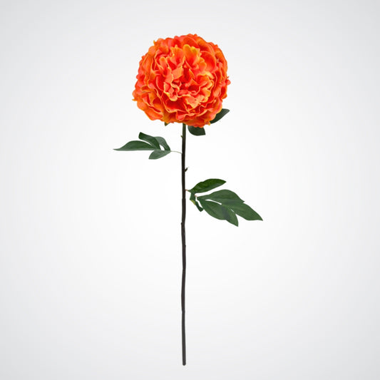 Single orange and yellow artificial peony on a white background from My Faux Florist Canada