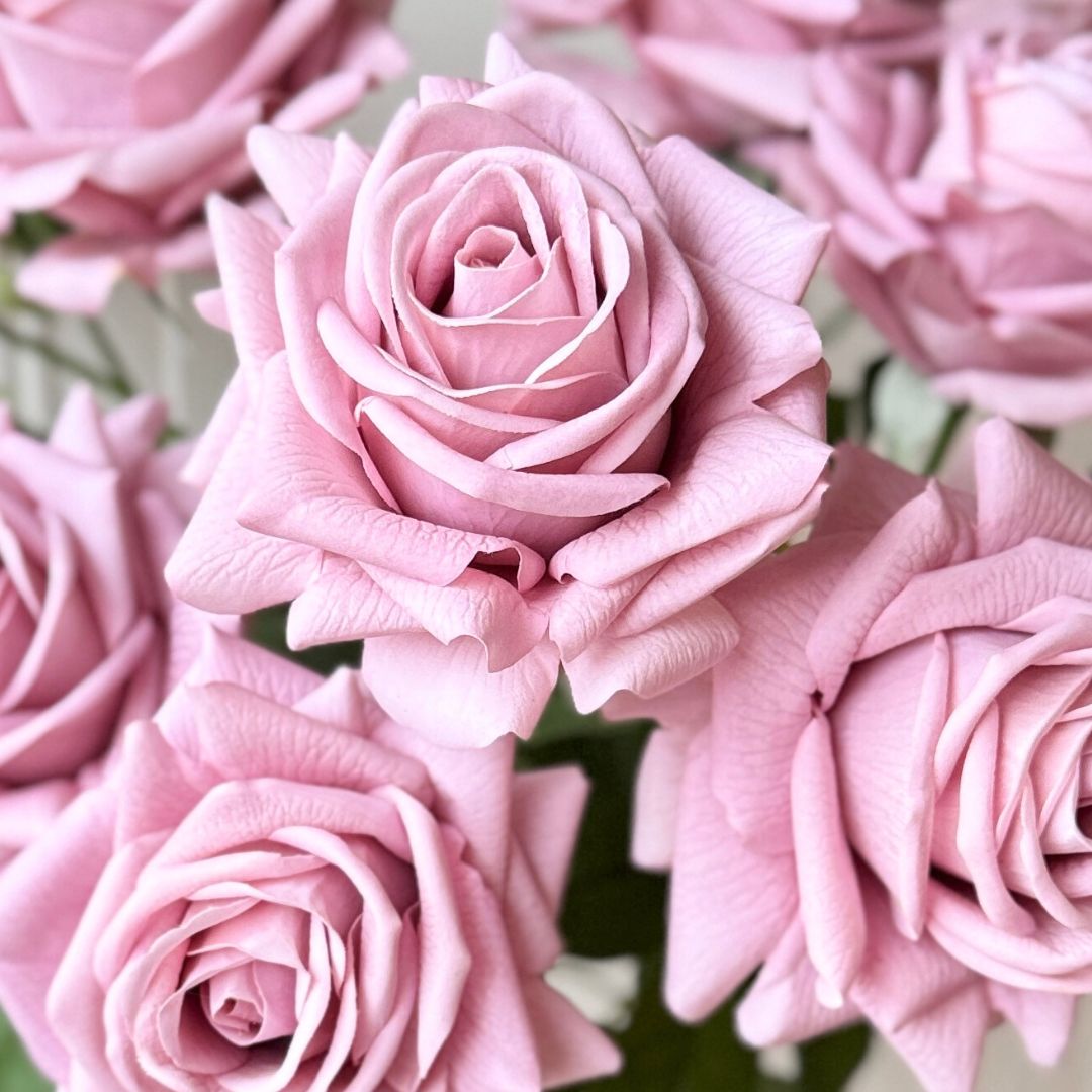 Antique Pink | close up of 12 Real Touch artificial roses for Valentine's Day by My Faux Florist Canada