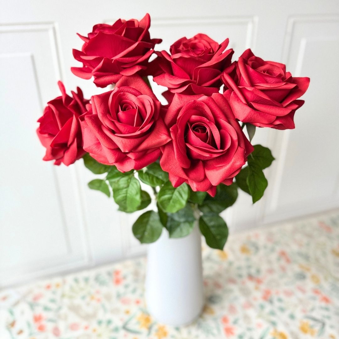 Classic Red | 6 Real Touch artificial roses for Valentine's Day by My Faux Florist Canada