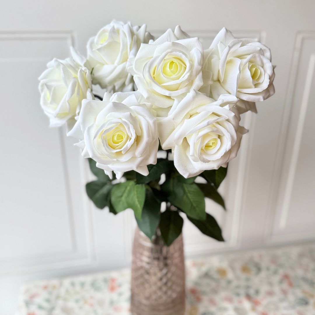 White | 6 Real Touch artificial roses for Valentine's Day by My Faux Florist Canada