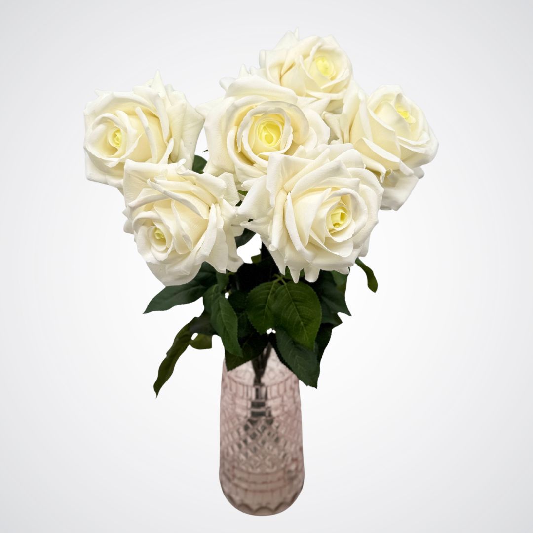 White | 6 Real Touch artificial roses for Valentine's Day by My Faux Florist Canada