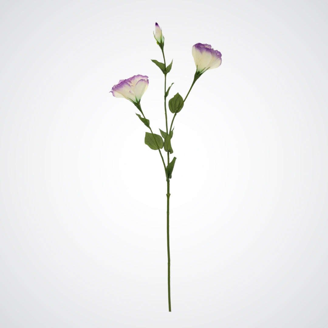 Artificial flower stem with three pink and white blossoms on a white background from My Faux Florist Canada