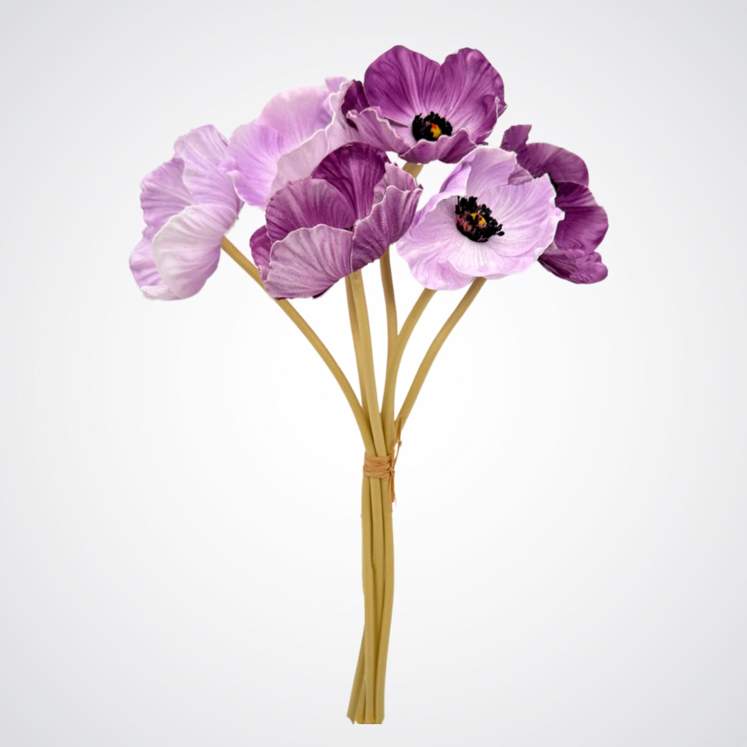 Bouquet of purple faux poppies on a white background from My Faux Florist Canada