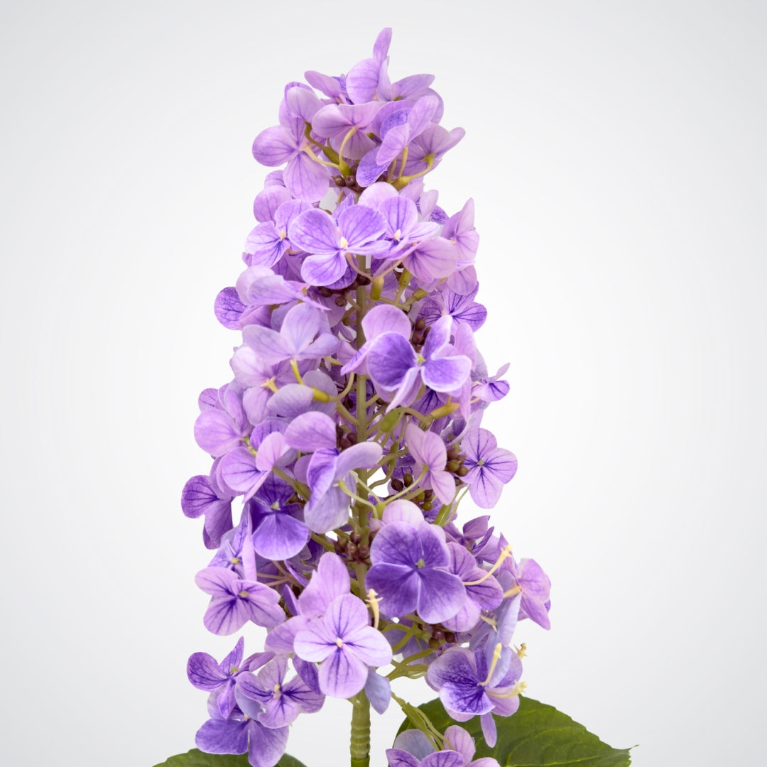 Large purple artificial hydrangea bloom on a white background from My Faux Florist Canada