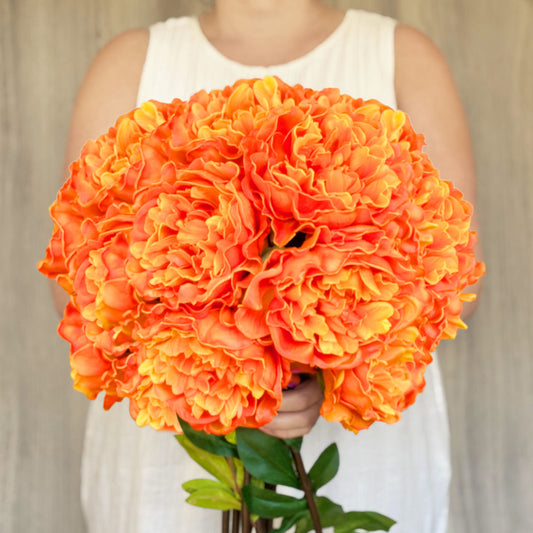 Sunset Orange Artificial Peony