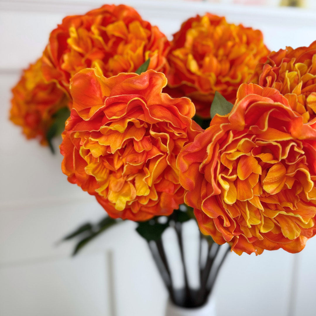 vase bouquet of bright orange and yellow faux peonies from My Faux Florist Canada