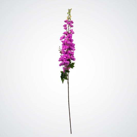 Full stem view of a fuchsia artificial delphinium with lifelike Real Touch details, by My Faux Florist Canada