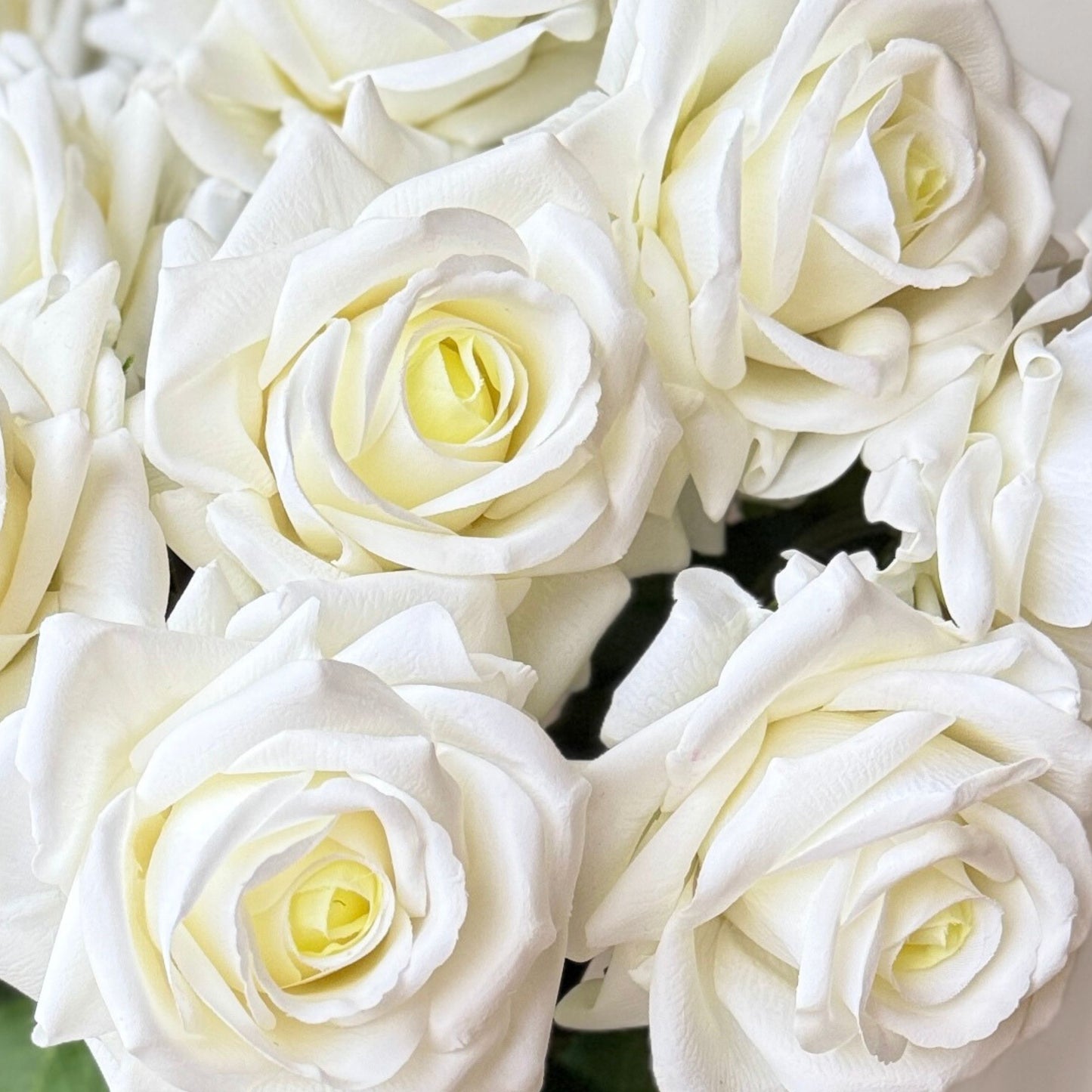 White | close up of 12 Real Touch artificial roses for Valentine's Day by My Faux Florist Canada
