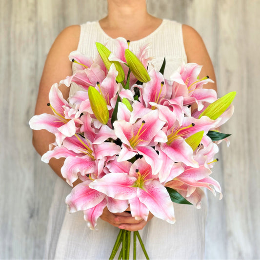 Premium Pink Artificial Lilies