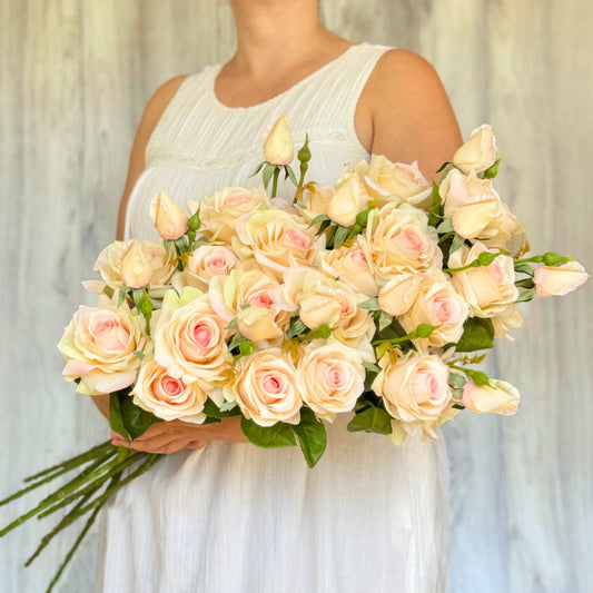 Apricot Artificial Rose Spray