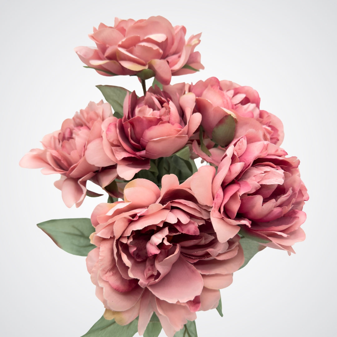 Close up view of the many flower bloom heads on an antique pink artificial peony bush from My Faux Florist Canada