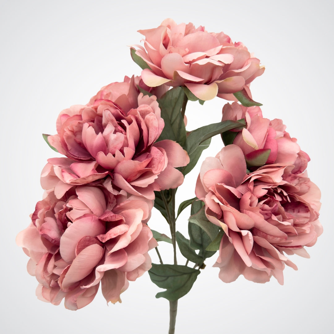 Close up view of the many flower bloom heads on an antique pink artificial peony bush from My Faux Florist Canada