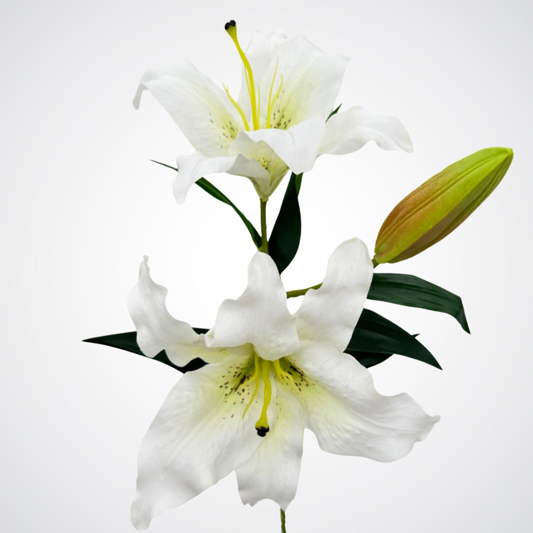 White Faux lily spray with multiple blossoms arranged for high-end floral designs, by Faux Florist Canada