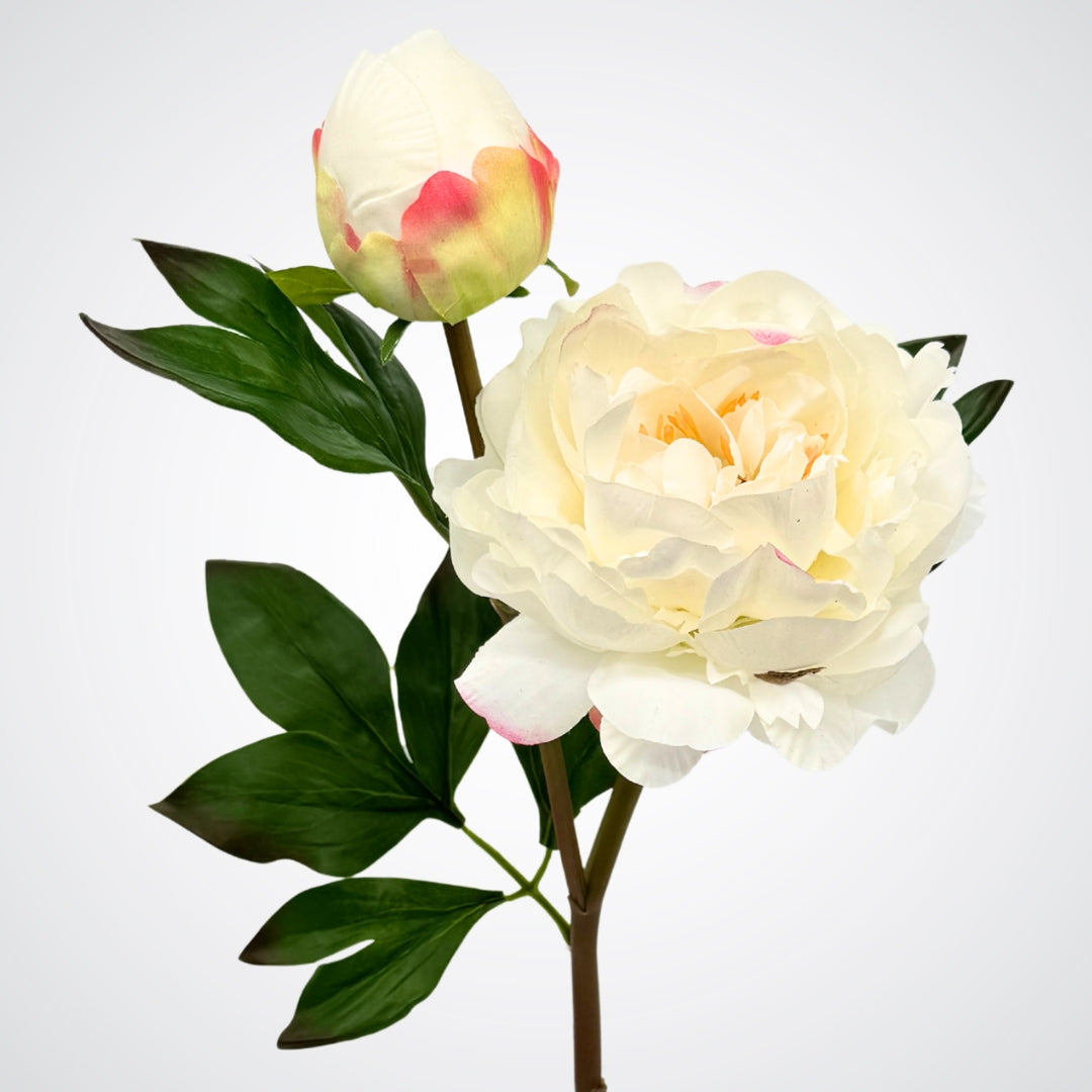 Artificial ivory peony stem with open bloom and visible layering
