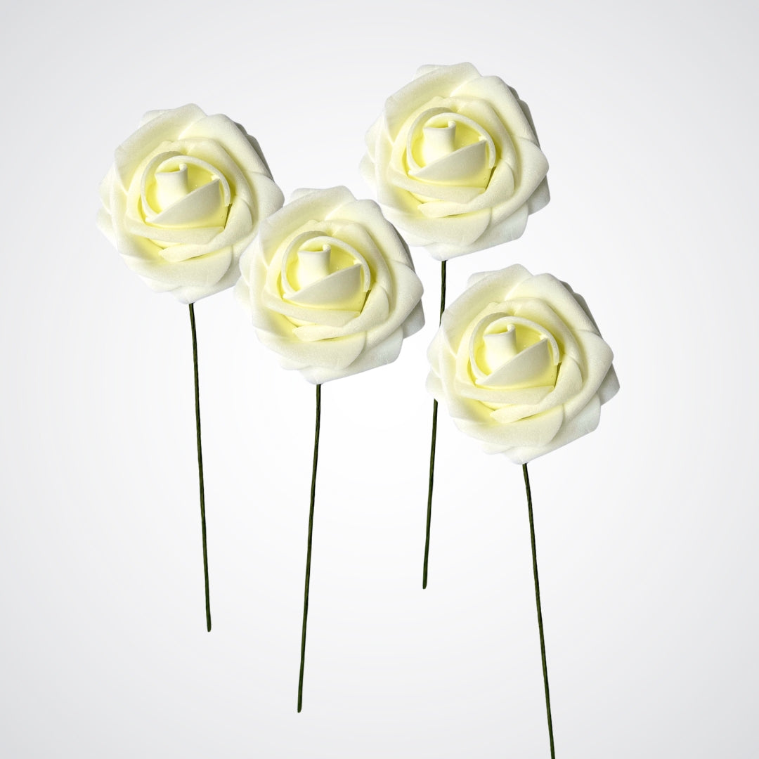 4 white foam roses from My Faux Florist Canada.