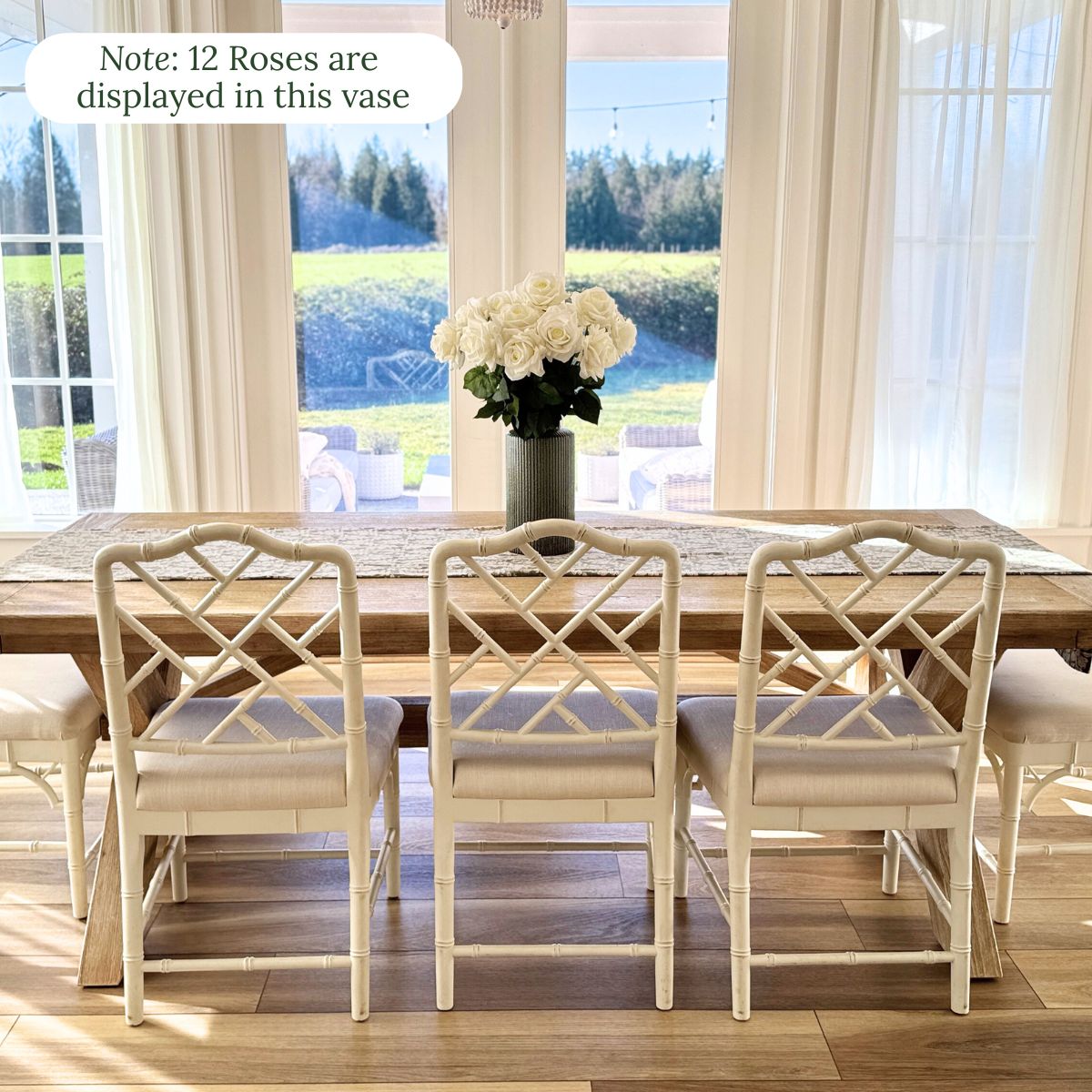 White | realistic Real Touch artificial roses for Valentines on a kitchen table surrounded by windows | for My Faux Florist Canada
