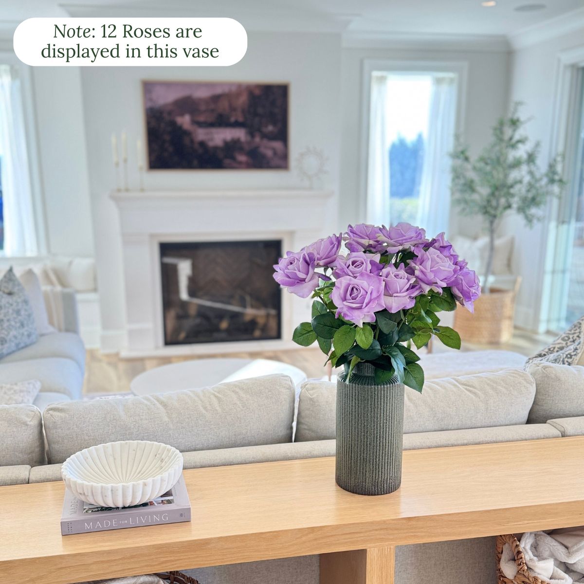 Lilac | realistic Real Touch artificial roses for Valentines in a warm living room | for My Faux Florist Canada