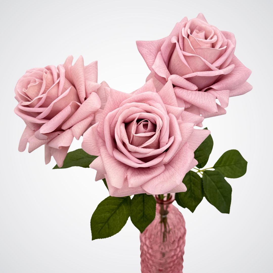 Antique Pink | 3 Real Touch artificial roses for Valentine's Day by My Faux Florist Canada