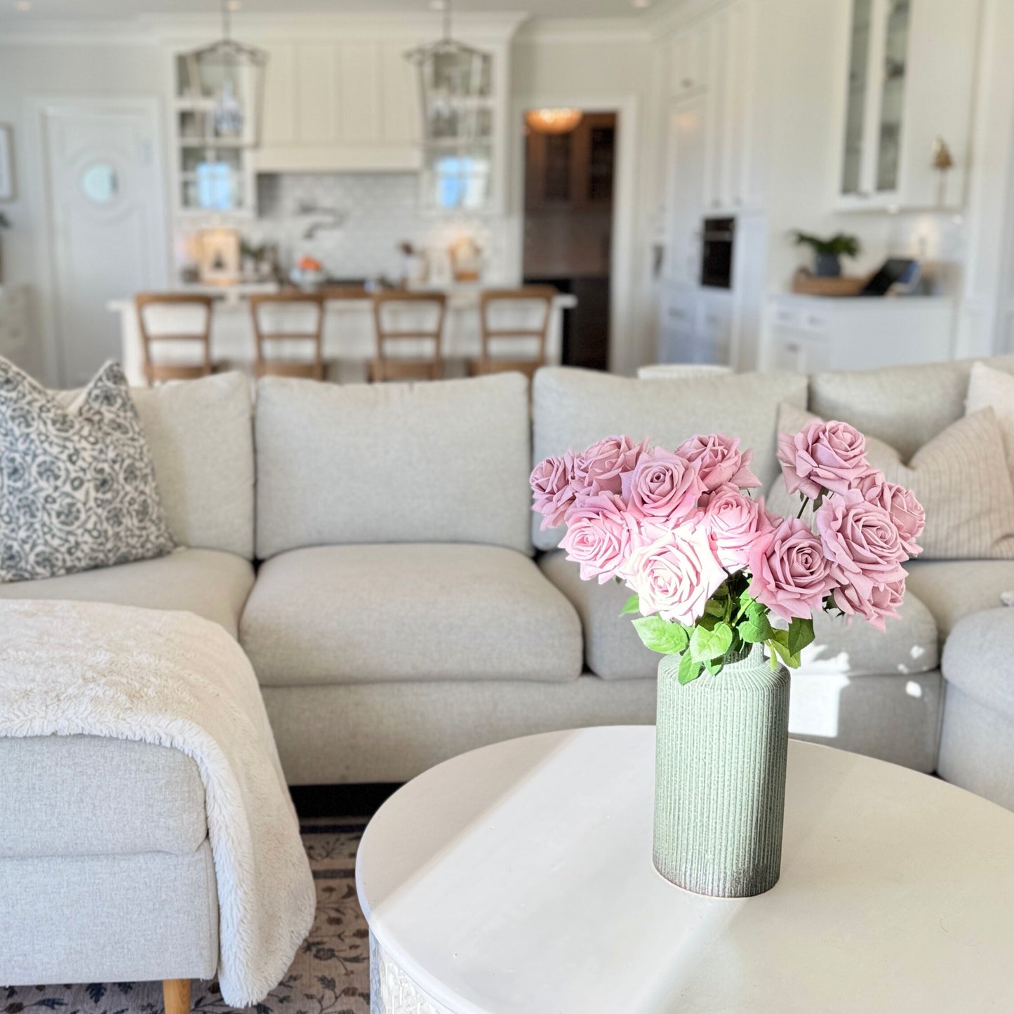 Antique Pink | Real Touch artificial roses in a warm living room | for My Faux Florist Canada