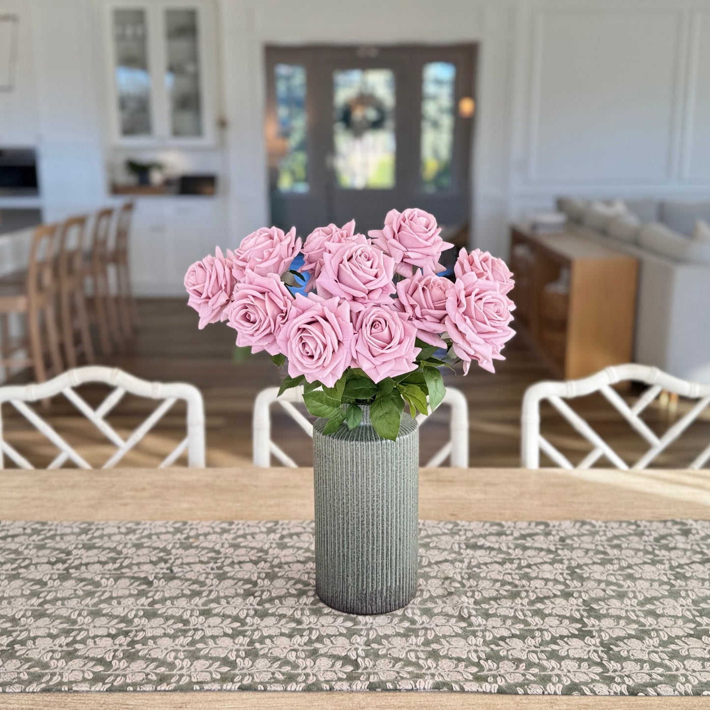 Antique Pink | Real Touch artificial roses on a kitchen table | for My Faux Florist Canada