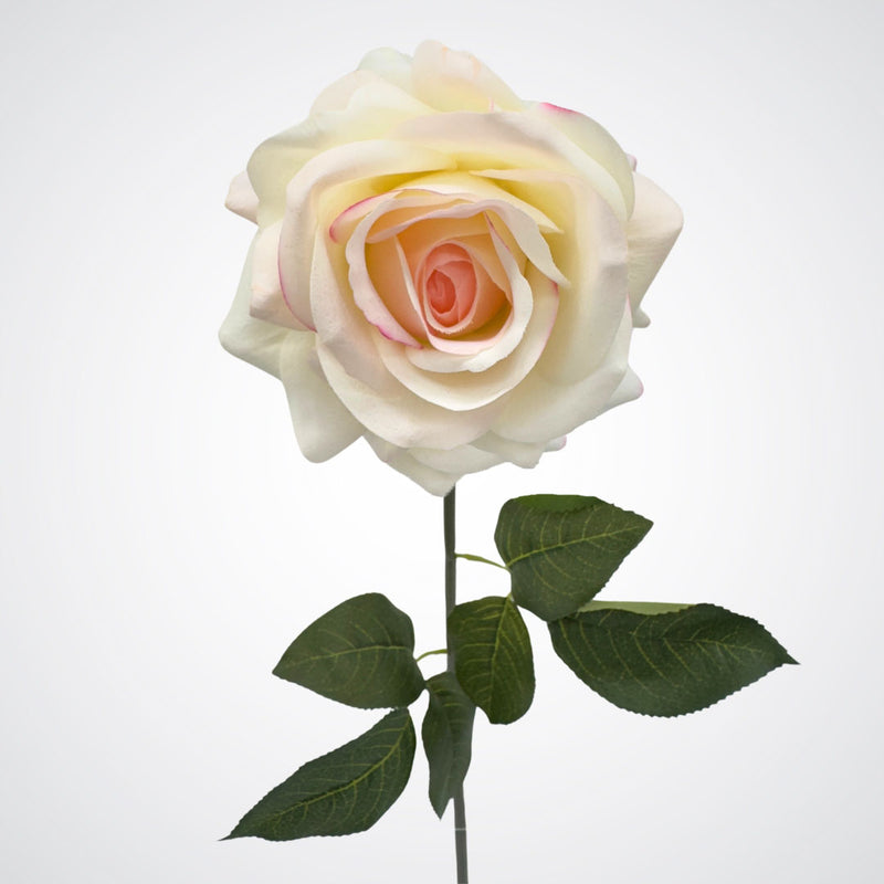 Realistic creamy artificial tea rose with layered petals, by Faux Florist Canada