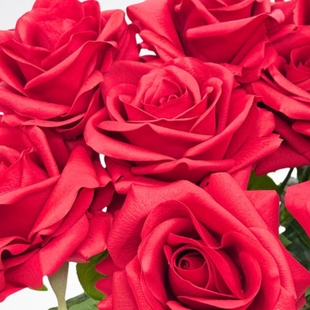 Classic Red | close up of 12 Real Touch artificial roses for Valentine's Day by My Faux Florist Canada